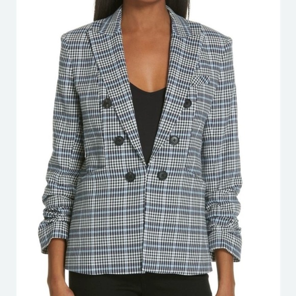 Veronica Beard Caldwell Dickey Jacket Blazer Blue White Plaid Size 4 Houndstooth - Picture 1 of 10